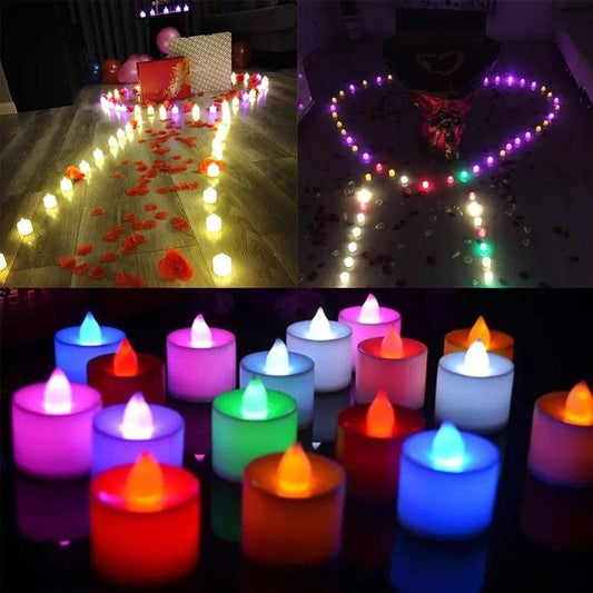 12PCS Flameless LED Electronic Candle Tea Light Battery Powered Wedding Romantic Light Flameless Tea light Candles with Colorful Lights Battery Operated Colored Fake Candles Light Birthday Party Home Decoration