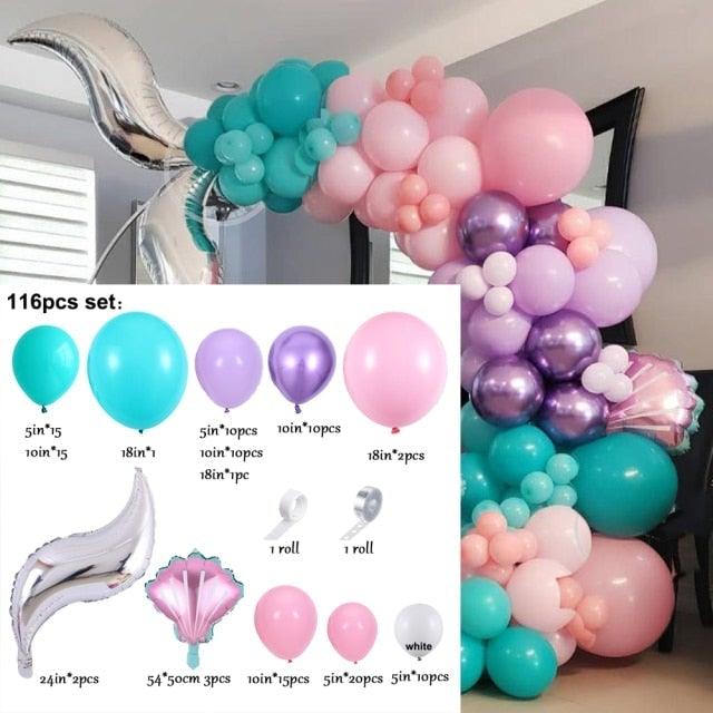132Pcs/set Mermaid Balloon Arch Kit Mermaid Tail Balloons Mermaid Party Decoration Balloons For Party Girl Birthday Party Modern Decoration
