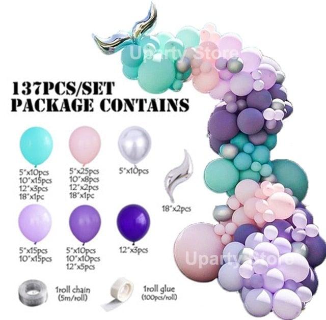 132Pcs/set Mermaid Balloon Arch Kit Mermaid Tail Balloons Mermaid Party Decoration Balloons For Party Girl Birthday Party Modern Decoration