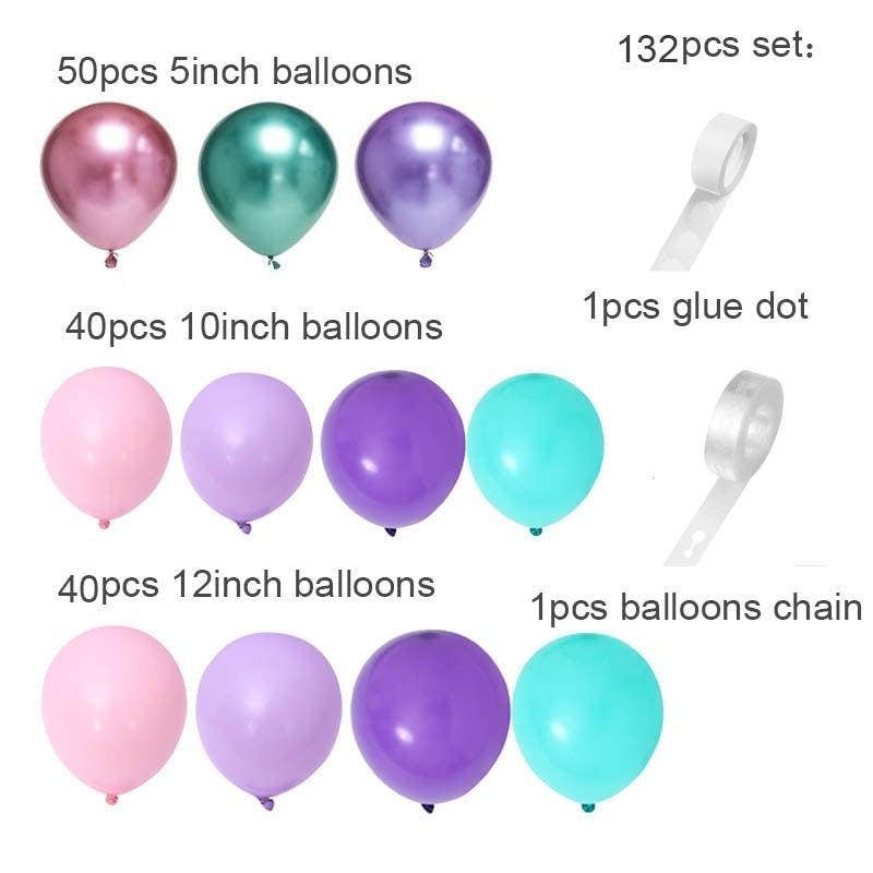 132Pcs/set Mermaid Balloon Arch Kit Mermaid Tail Balloons Mermaid Party Decoration Balloons For Party Girl Birthday Party Modern Decoration