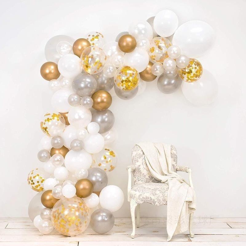 133pcs Confetti Gold Silver And White Balloon Arch Garland Kit For Bridal Baby Shower Wedding Birthday Graduation party Luxury Birthday Party Decoration