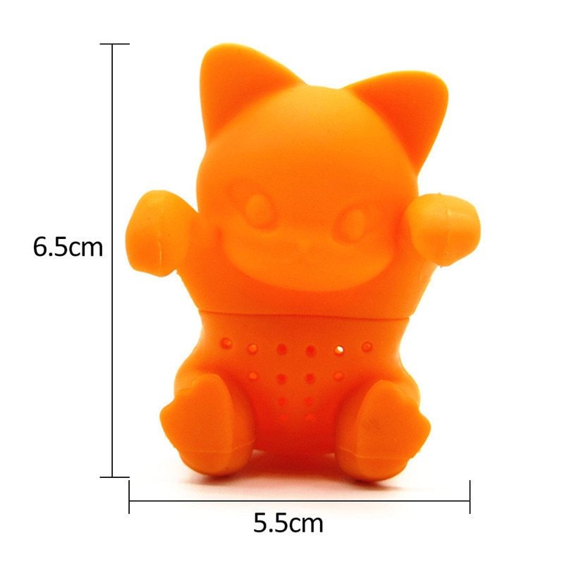 Cute Cartoon Cat Shaped Blacktea Tea Infuser Tea Strainer Food Grade Silicone Loose Leaf Herbal Spice Brewing Tools Orange