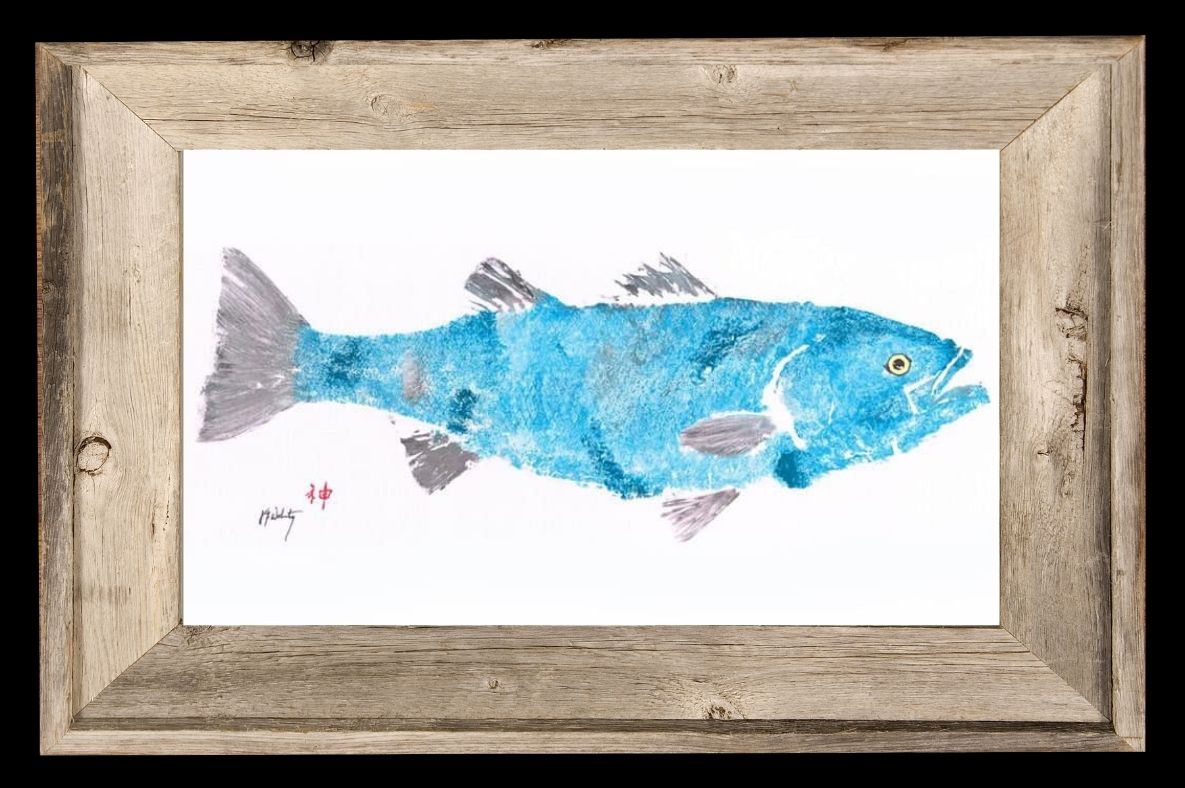 Coastal Art Blue Grey Striper Fish Ocean Artist Inspired