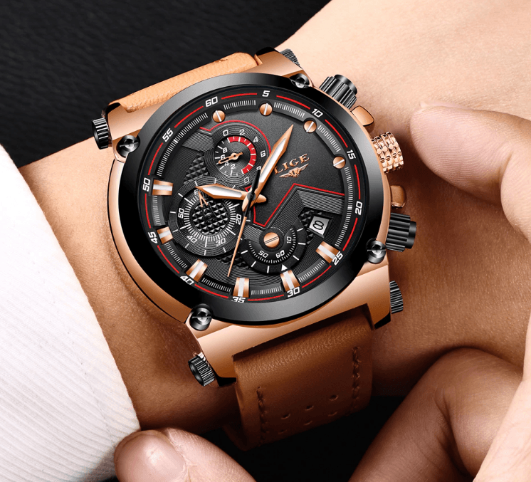 Men's Waterproof Modern Watch With Leather Belts, Stainless Steel Case Excellent Look Perfect Gift