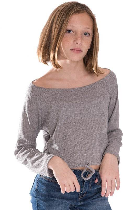 KIDS WAFFLE OFF THE SHOULDER TOP
