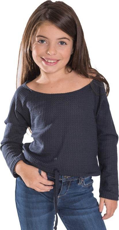 KIDS WAFFLE OFF THE SHOULDER TOP
