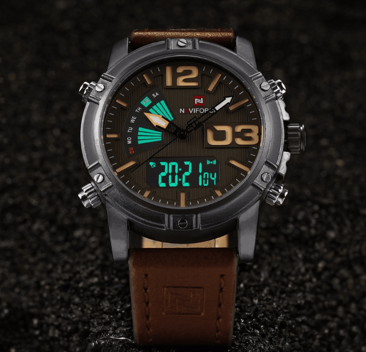 Men's Multifunction Digital Analog Waterproof Watch With Alarm And Automatic Time Zones Unique Design Excellent Gift