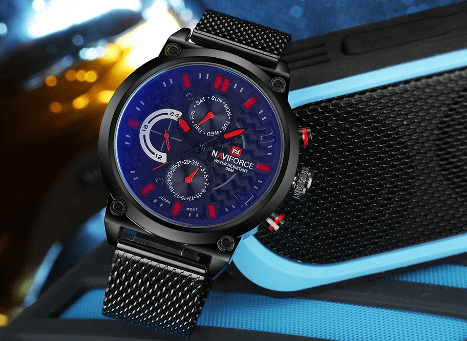 Men's Multifunction Analog Quartz Watches Waterproof Wrist Watch With Stainless Steel Mesh Band Excellent Design Perfect Gift