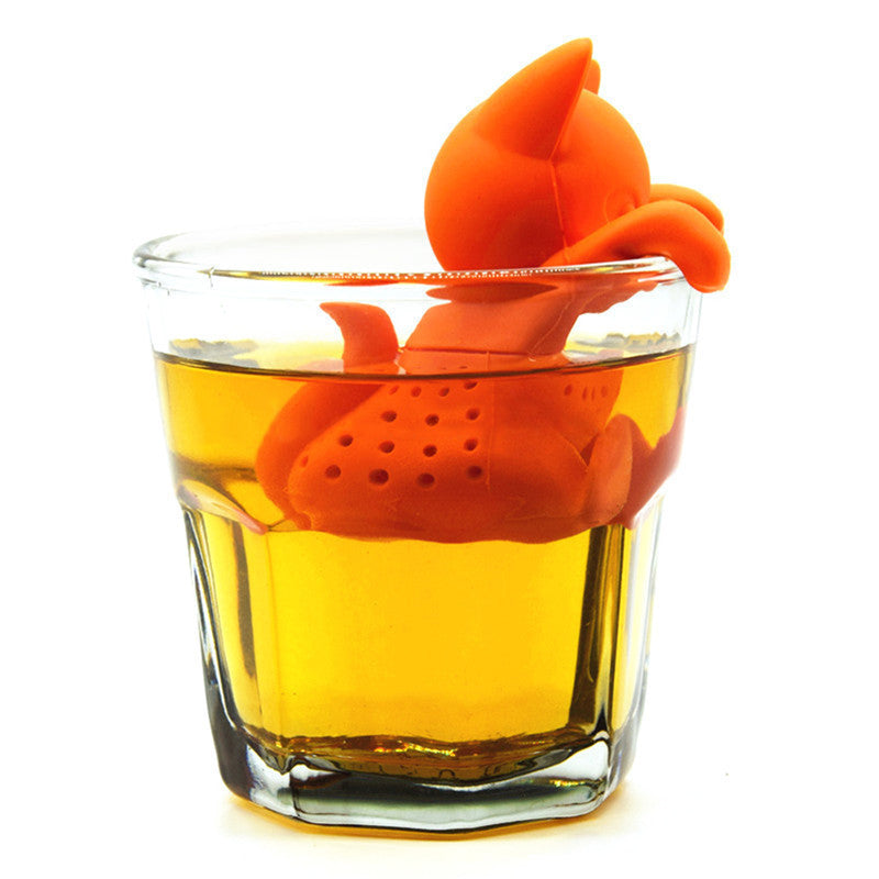 Cute Cartoon Cat Shaped Blacktea Tea Infuser Tea Strainer Food Grade Silicone Loose Leaf Herbal Spice Brewing Tools Orange