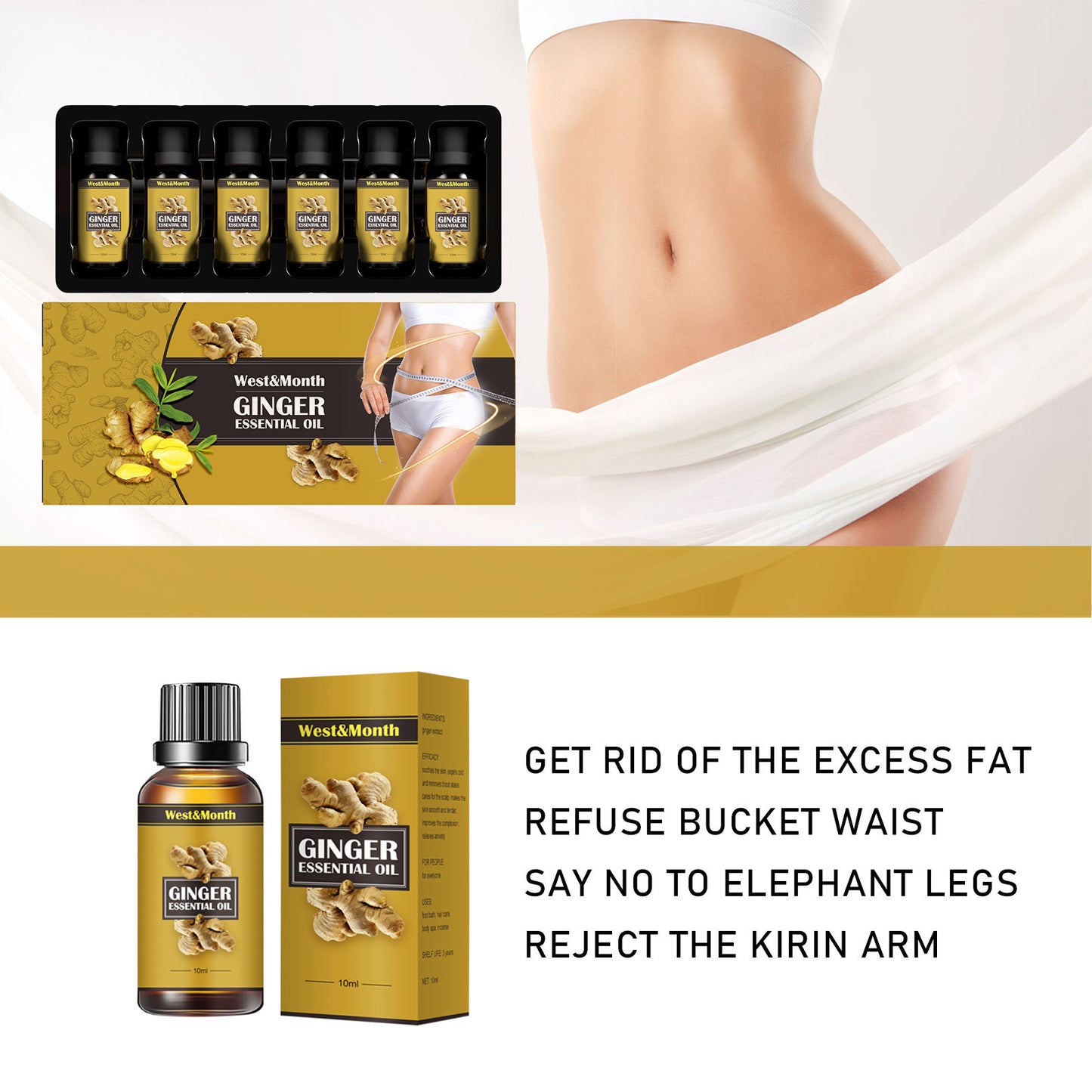 Ginger Body Shaping Essential Oil Massage Firming Belly Thigh Muscle Moisturizing Skin Body Shaping Essential Oil