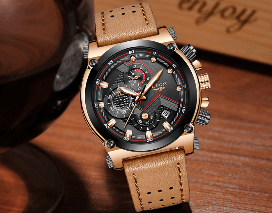 Men's Waterproof Modern Watch With Leather Belts, Stainless Steel Case Excellent Look Perfect Gift