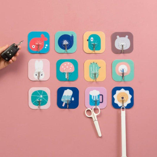 1/5PCS Cartoon Colorful Strong Invisible Anti-skid Hooks Strong Adhesive Door Wall Hangers Kitchen Bathroom Accessories Adhesive Stronger Wall Hook for Kitchen Hanging Wall Hooks for Bathroom