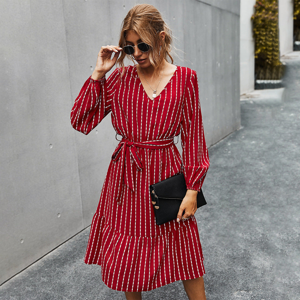 Autumn Simple Striped Dress Women