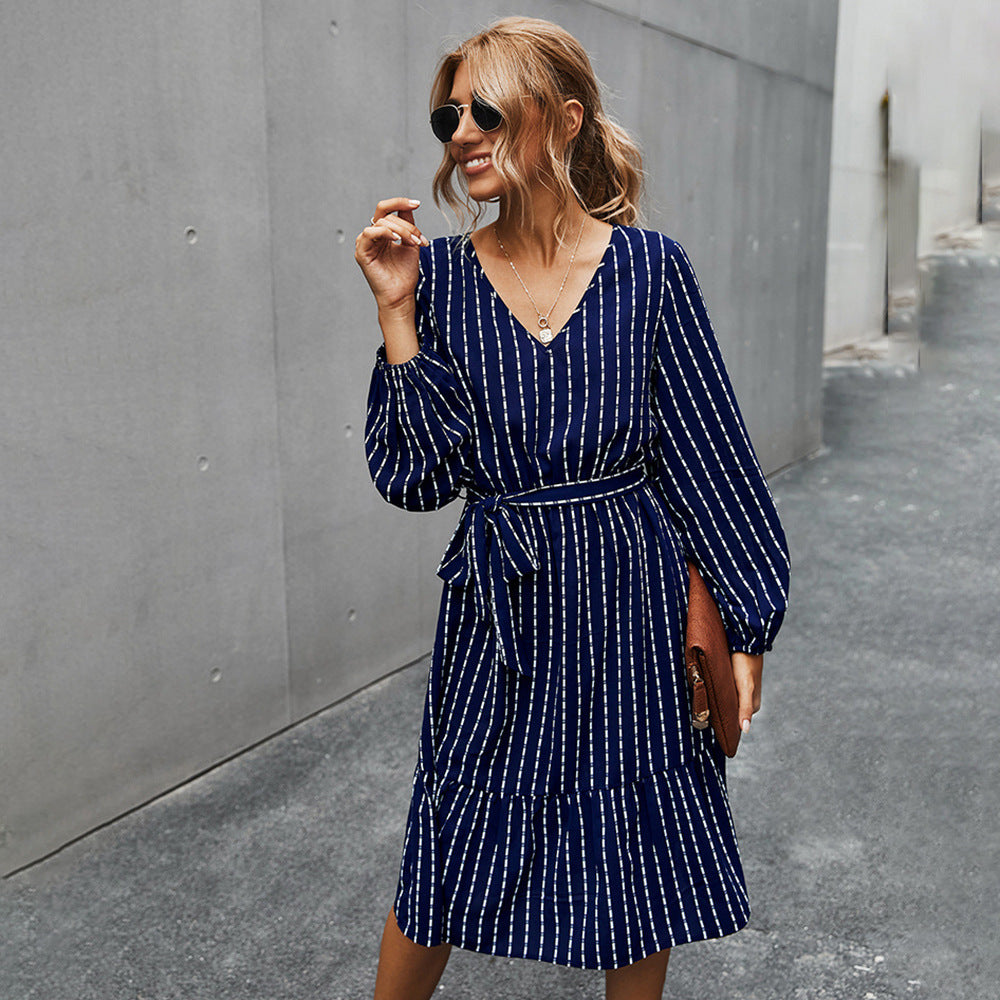 Autumn Simple Striped Dress Women