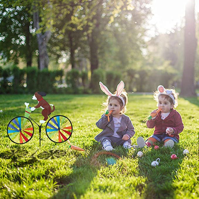 Puppy Animal On Bike Diy Windmill Animal Bicycle Wind Spinner Whirligig Garden Lawn Decorative Gadgets Kids Outdoor Toys