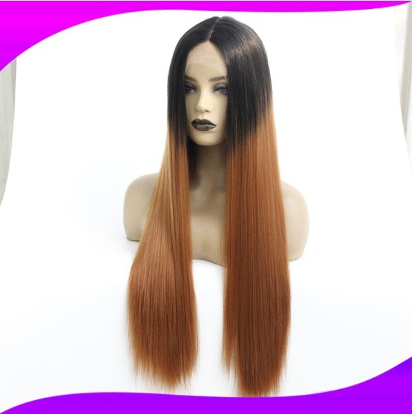 European And American Wig Front Lace Chemical Fiber Headgear Half Hand Hook Half Woven Quality Gradual Natural Curvature High Temperature Silk Long Hair