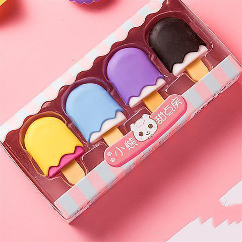 Student Rubber Ice Cream Cake Eraser Set Hamburger Cartoon Eraser Sassafras Stationery Gifts