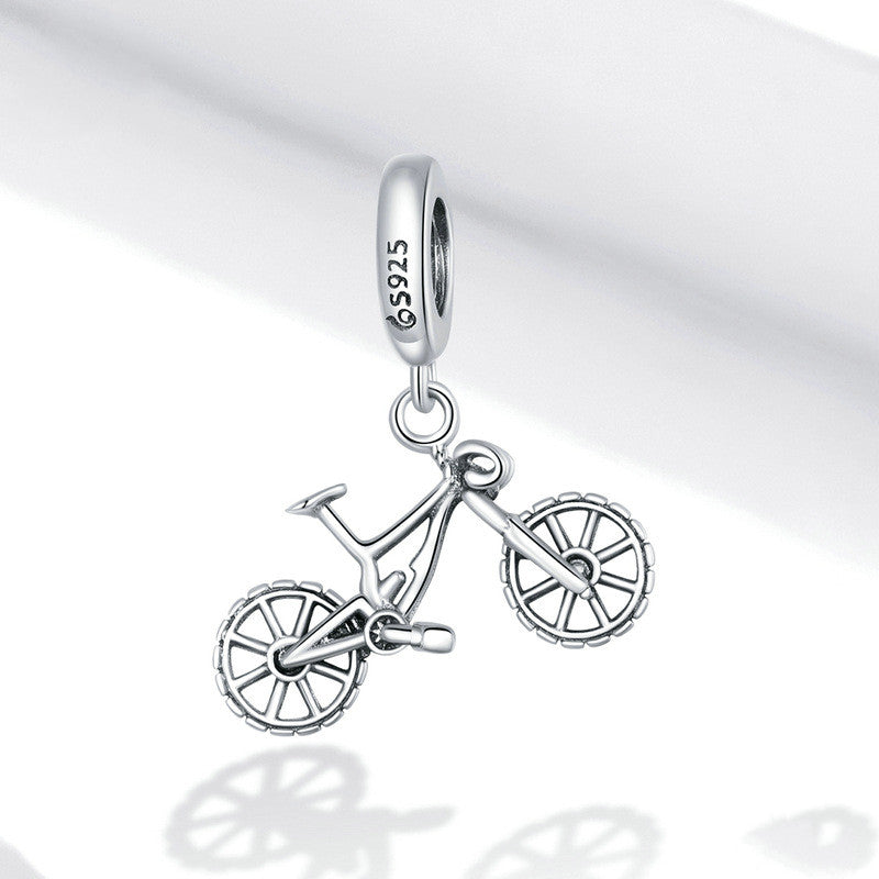 S925 Sterling Silver Cool Mountain Bike Pendant Bracelet Simple Fashion Bicycle Tool Pendant Jewelry Accessory