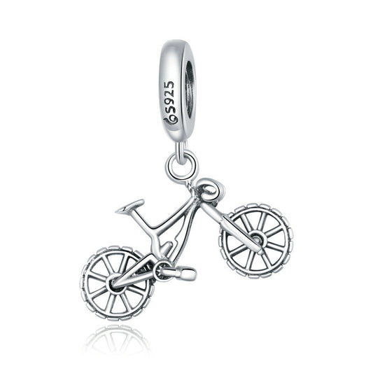 S925 Sterling Silver Cool Mountain Bike Pendant Bracelet Simple Fashion Bicycle Tool Pendant Jewelry Accessory