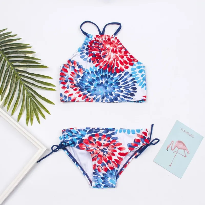 Girls Swimsuit Kids Swimwear Cute Print Kids Bikini Sets Girls Swimsuits Two Piece Bathing Suit Sets 3D Printed Swimwear Ruffle Style Children Swimwear Kids Beach Wear 2-16 Year