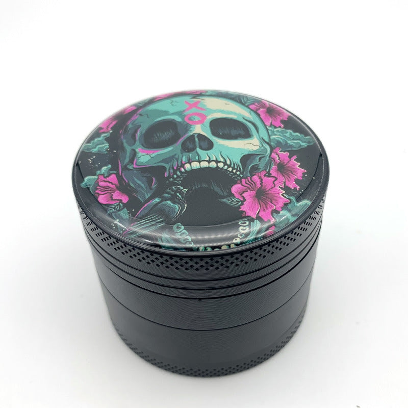 Herbal Skull Pattern Cigarette Grinder Aluminum