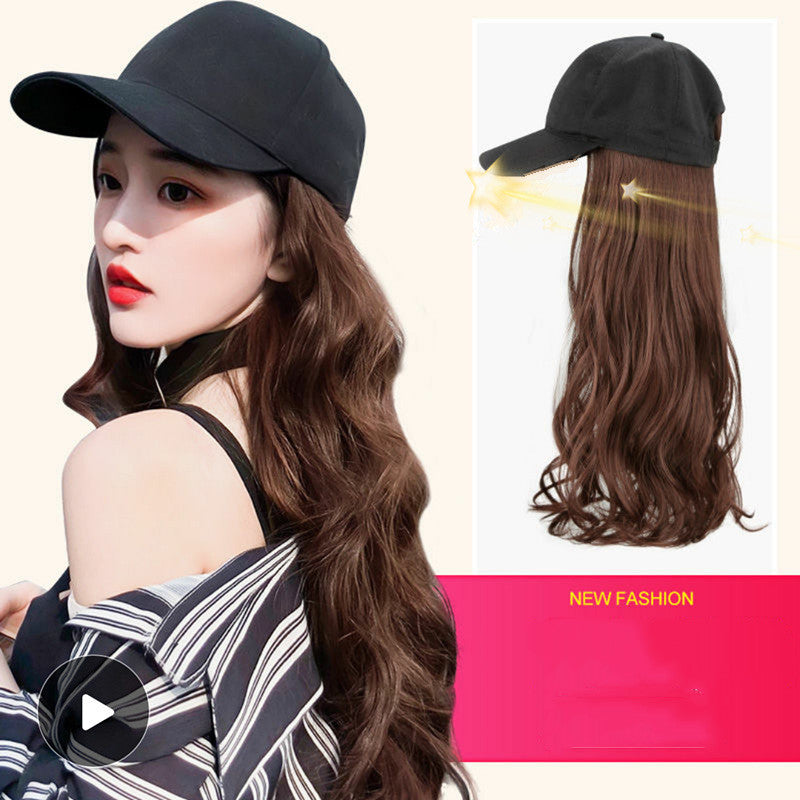 Hat Wig Ladies Long Hair One Big Wave Curly Hair Headgear Fashion Hat With Wig Net Red