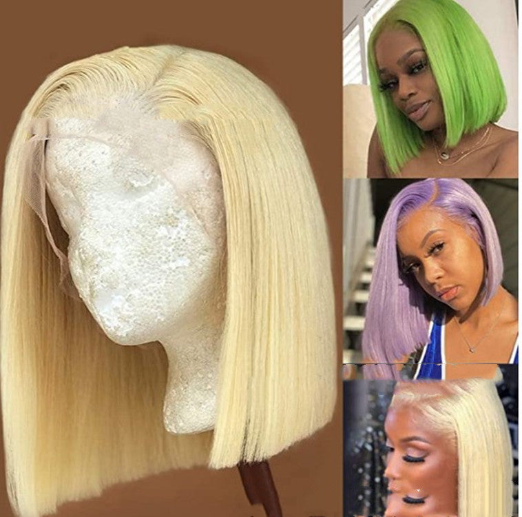 Mid-section Blonde Front Lace Short Straight Hair