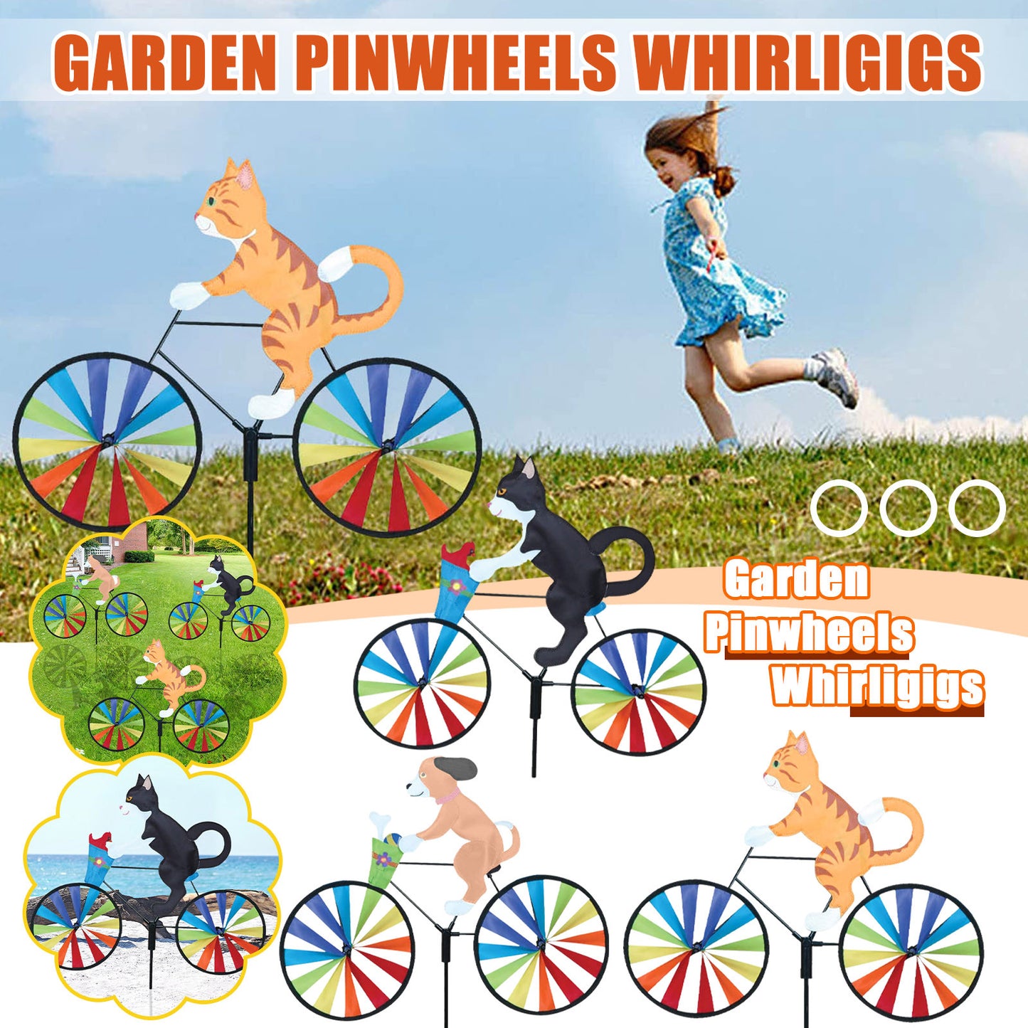 Puppy Animal On Bike Diy Windmill Animal Bicycle Wind Spinner Whirligig Garden Lawn Decorative Gadgets Kids Outdoor Toys