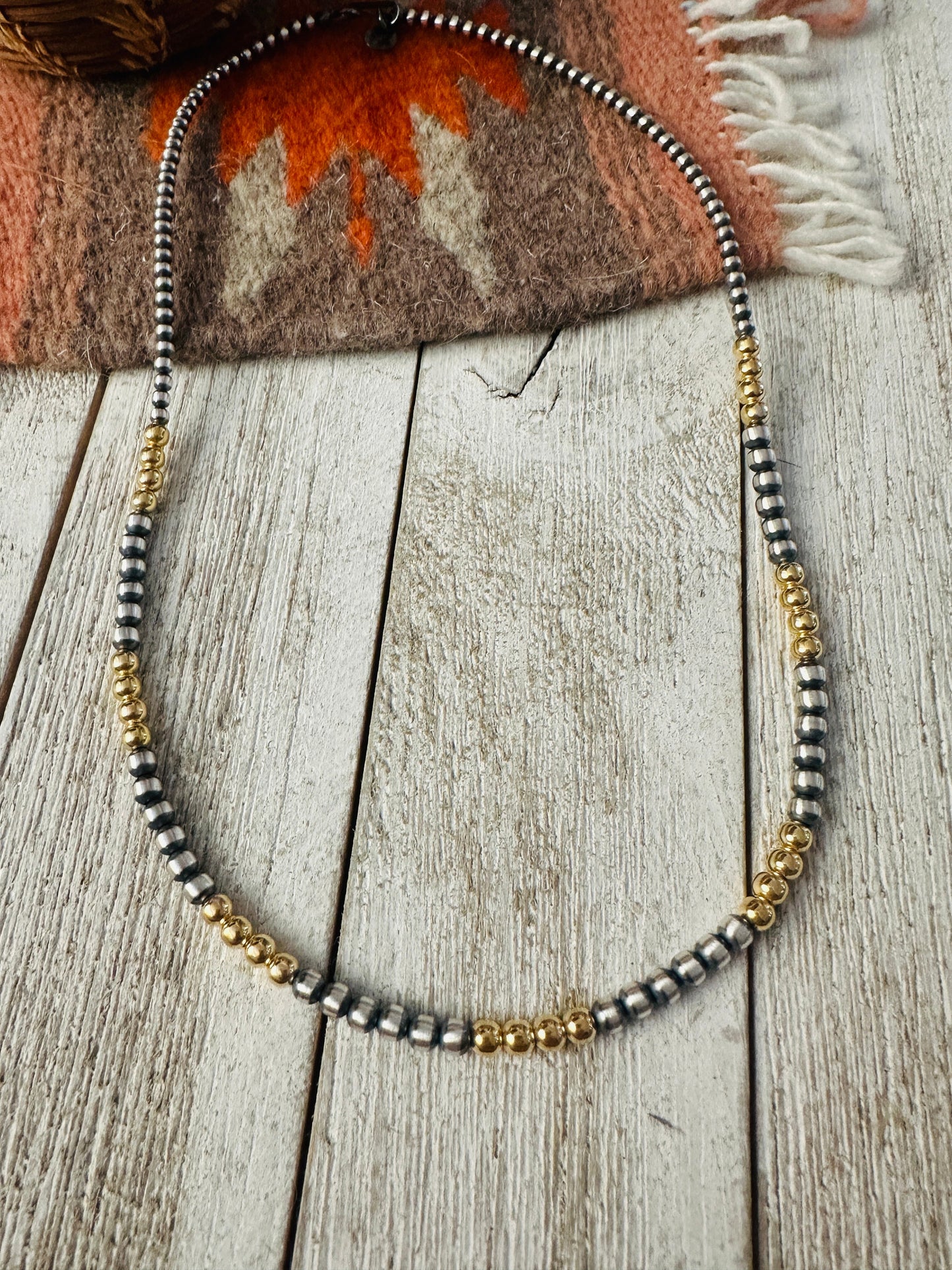 Handcrafted Sterling Silver & Gold Beaded Necklace 3-4mm