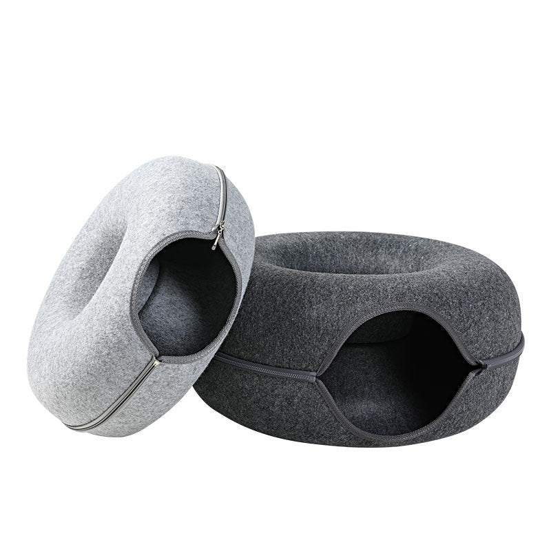 Four Seasons Available Cat Nest Round Woolen Felt Pet Dual-use Cat Nest Tunnel Interactive Training Toy Grey Felt Cat Nest