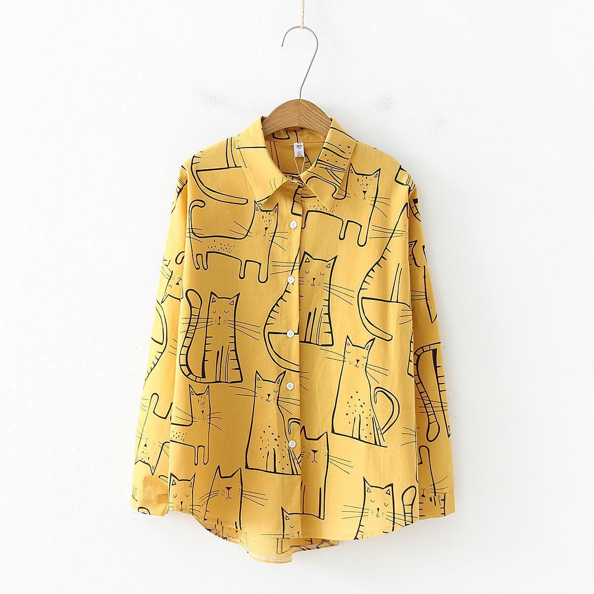 Cat pattern early autumn shirt