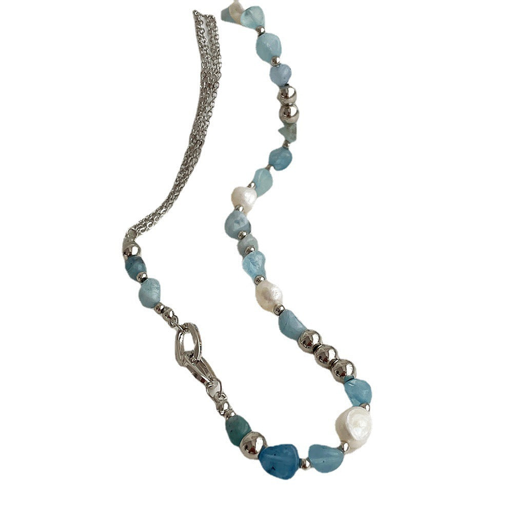 Natural Stone Blue Crystal Necklace Baroque Natural Freshwater Pearls