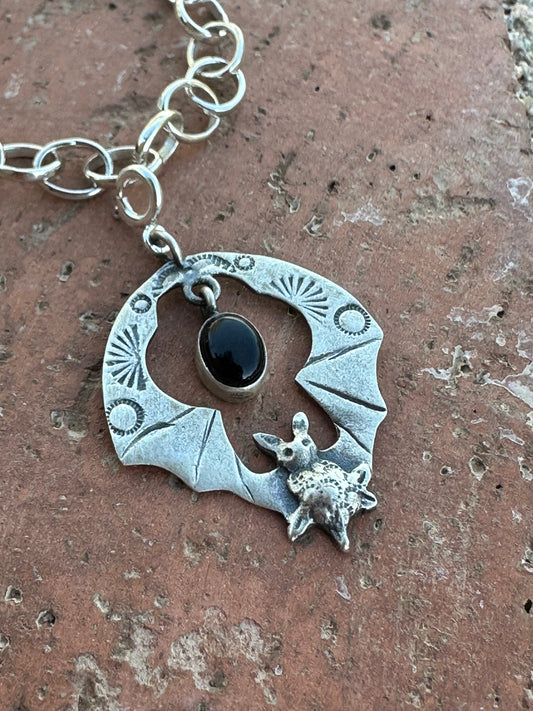 Halloween Collection Sterling Silver & Onyx Bat Charm