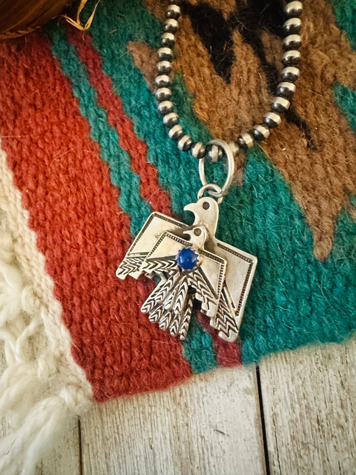 Handcrafted Sterling Silver & Lapis Thunderbird Pendant