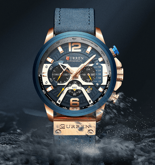 Men's Sports Waterproof Watch With Leather Belts, Chronometers And Large Numbers Details Luxury Watches Unique Design Excellent Gift