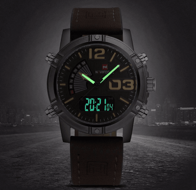 Men's Multifunction Digital Analog Waterproof Watch With Alarm And Automatic Time Zones Unique Design Excellent Gift