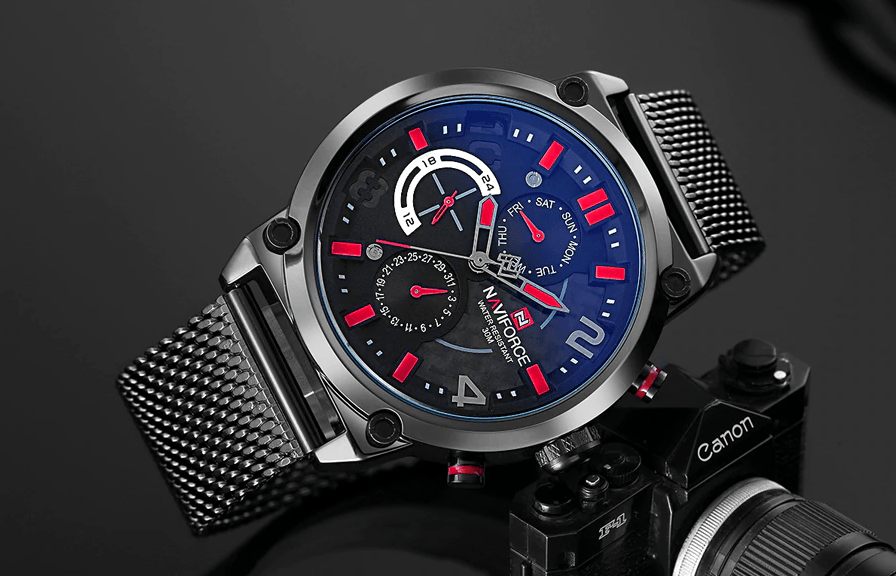 Men's Multifunction Analog Quartz Watches Waterproof Wrist Watch With Stainless Steel Mesh Band Excellent Design Perfect Gift