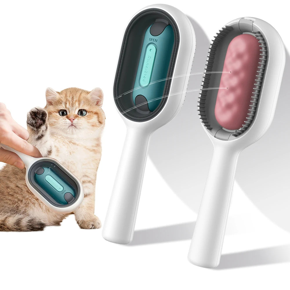 Cat Hair Brush With Water, Sticky Brush For Cats, 4 In-1 Cat Grooming Brush Creative Update Cat Dog Grooming Comb With Water Tank Double-Sided Hair Removal Brush Kitten Pet Supplies Accessories