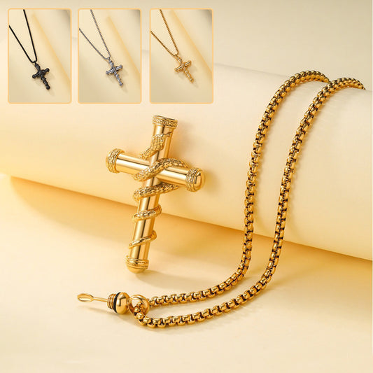 18k Gold Detachable Cross Snake Necklace Fashion Personality Clavicle Chain Necklace For Valentine's Day Loved Memorial Jewelry