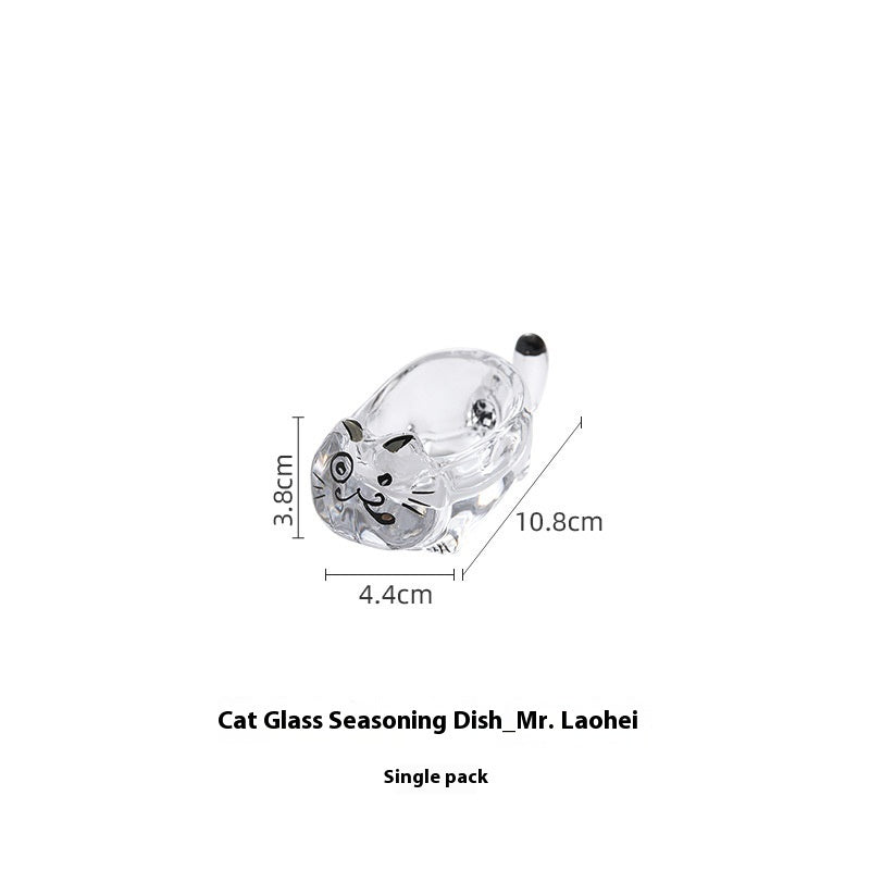 Cat Crystal Glass Seasoning Saucer Dish