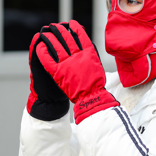 Cycling plus velvet windproof ski riding electric bike gloves