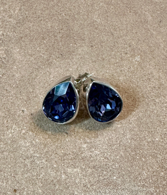 Amethyst Purple Crystal Teardrop Stud Earrings