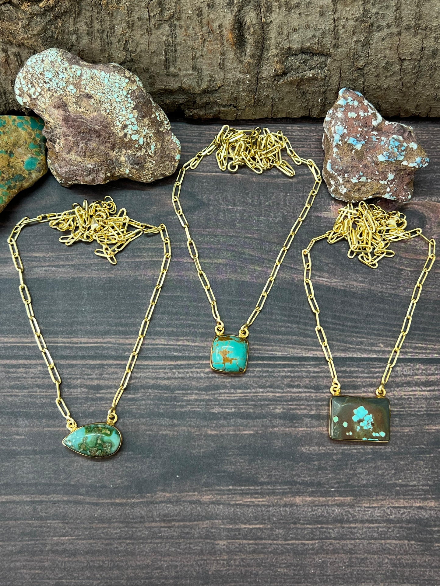 "THE GOLDEN COLLECTION" Handmade Natural Kingman Turquoise, Sonoran Mountain Turquoise, Number 8 Gold Plated Necklace (3)