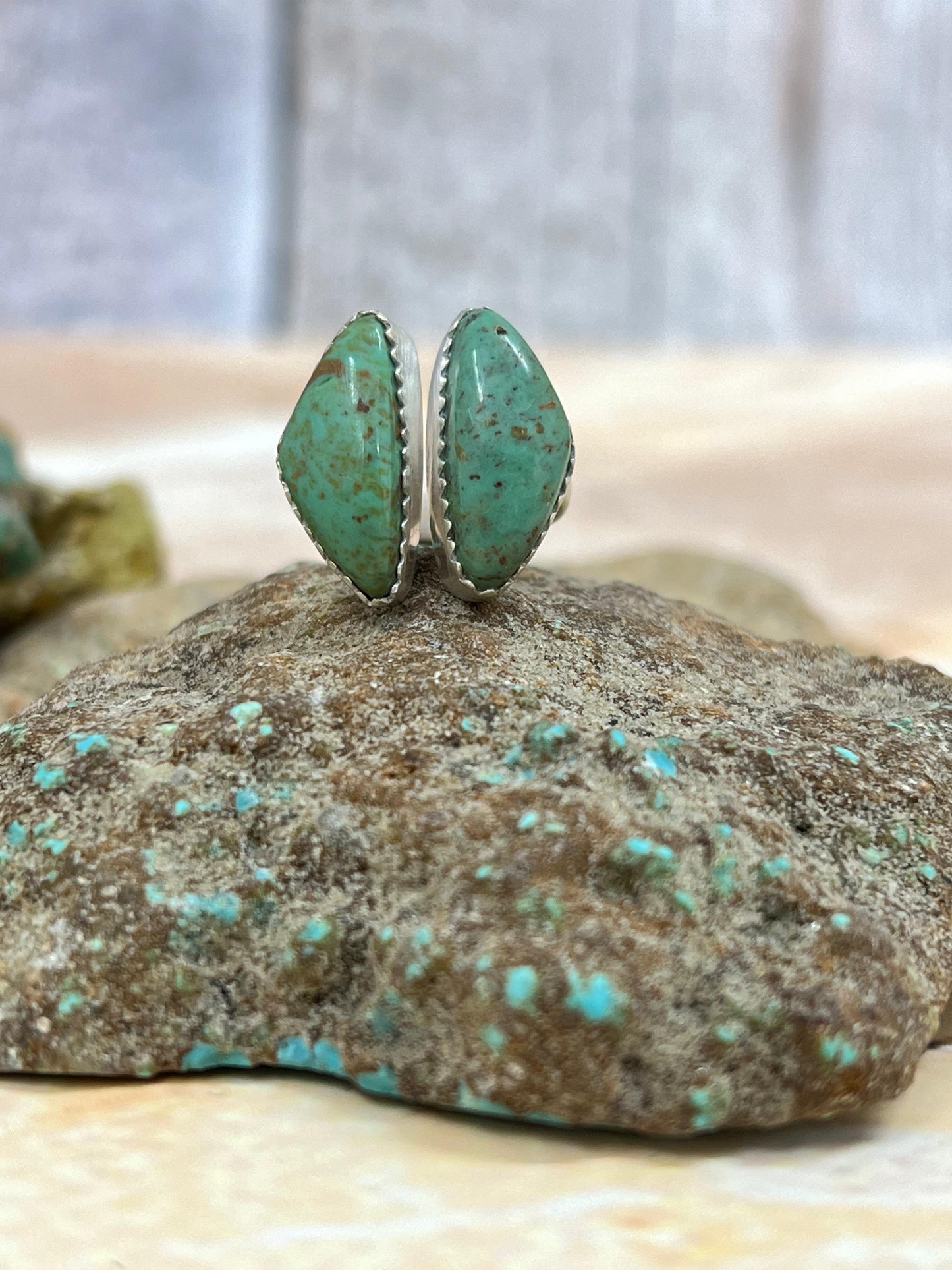 Handmade Sterling Silver Royston Turquoise Adjustable Ring with Signed Nizhoni (5)