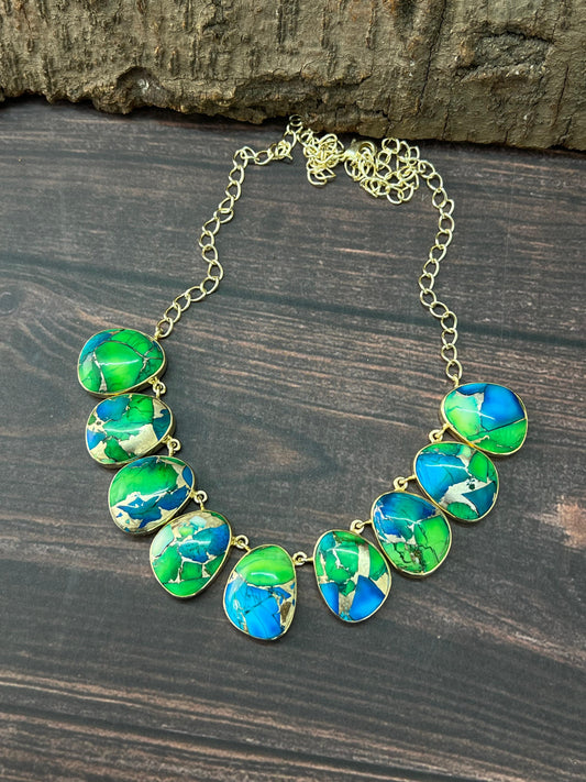 "THE GOLDEN COLLECTION" Handmade Natural Peacock Dahlia Gold Plated Necklace