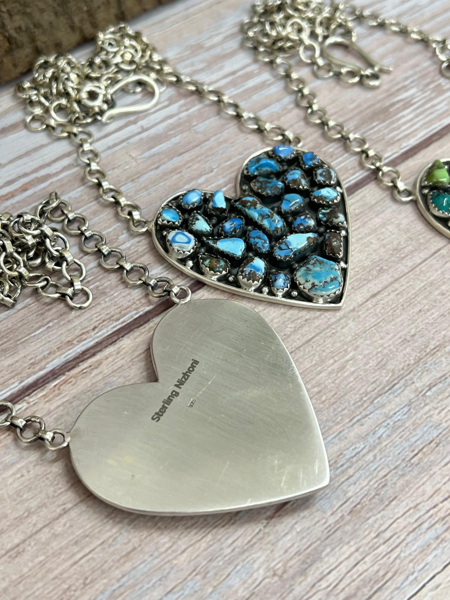 Handmade Sterling Silver Multi Stone Heart Necklace with Signed Nizhoni