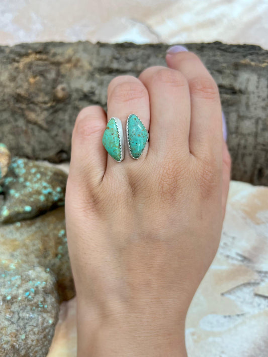 Handmade Sterling Silver Royston Turquoise Adjustable Ring with Signed Nizhoni (5)