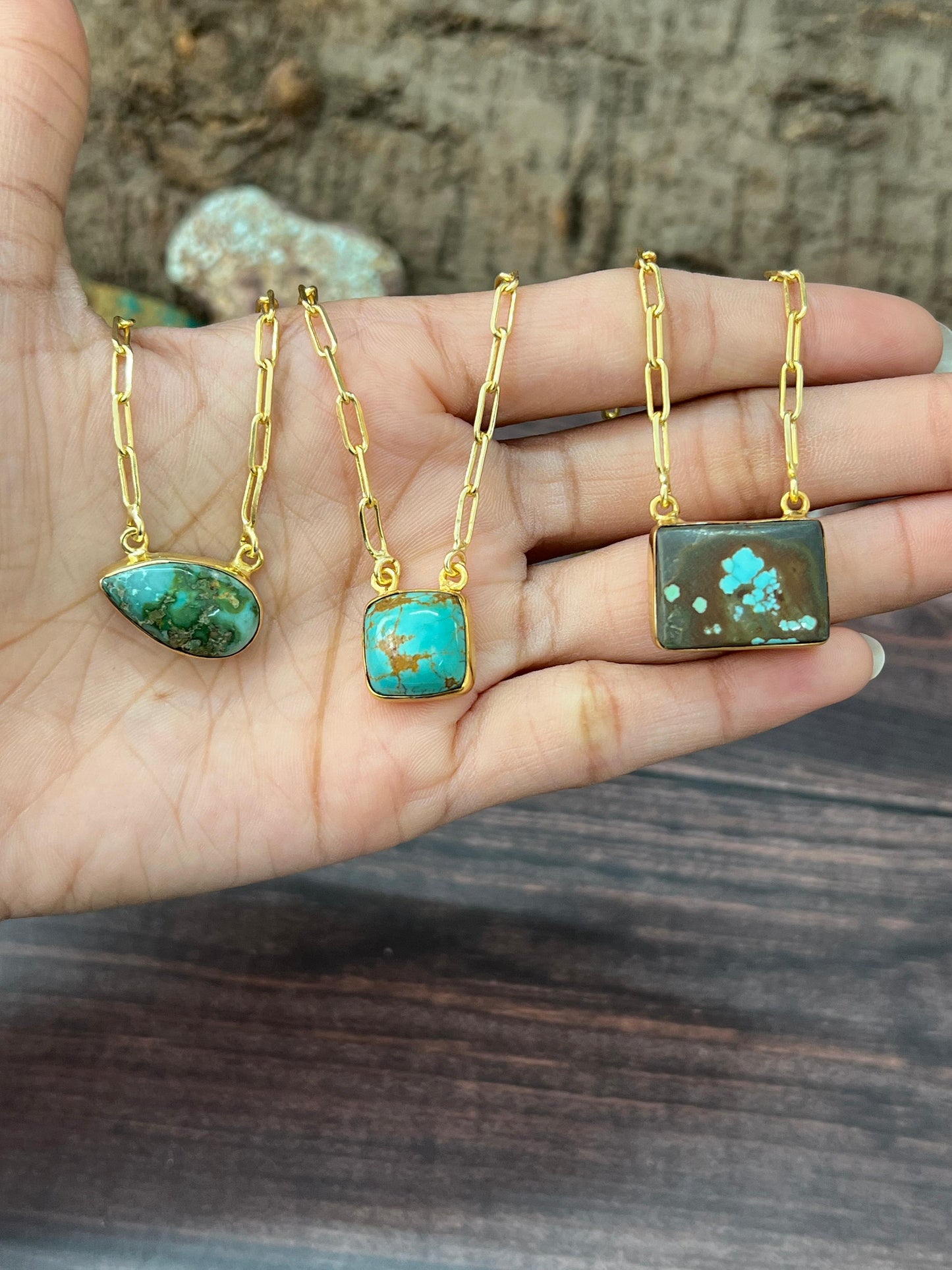 "THE GOLDEN COLLECTION" Handmade Natural Kingman Turquoise, Sonoran Mountain Turquoise, Number 8 Gold Plated Necklace (3)