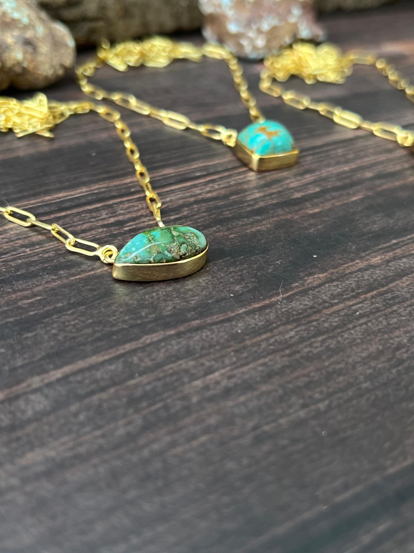 "THE GOLDEN COLLECTION" Handmade Natural Kingman Turquoise, Sonoran Mountain Turquoise, Number 8 Gold Plated Necklace (3)