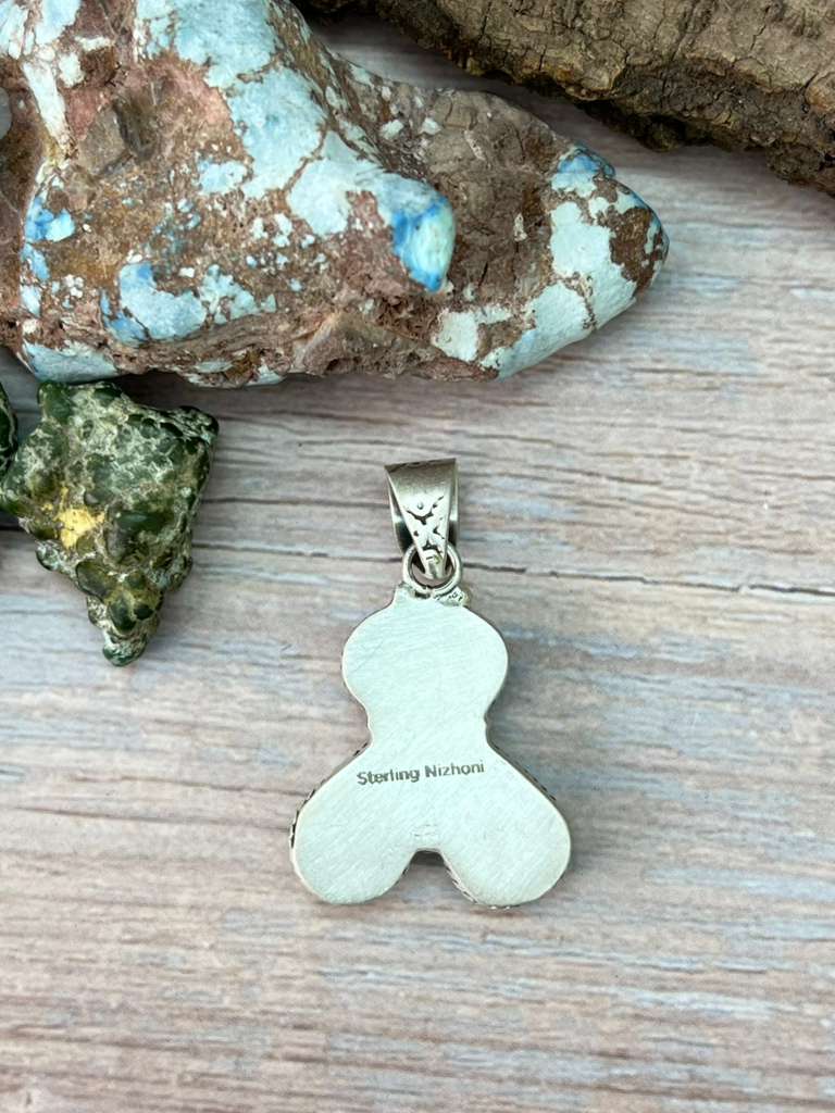 Handmade Sterling Silver Golden Hills Turquoise Pendant with Signed Nizhoni